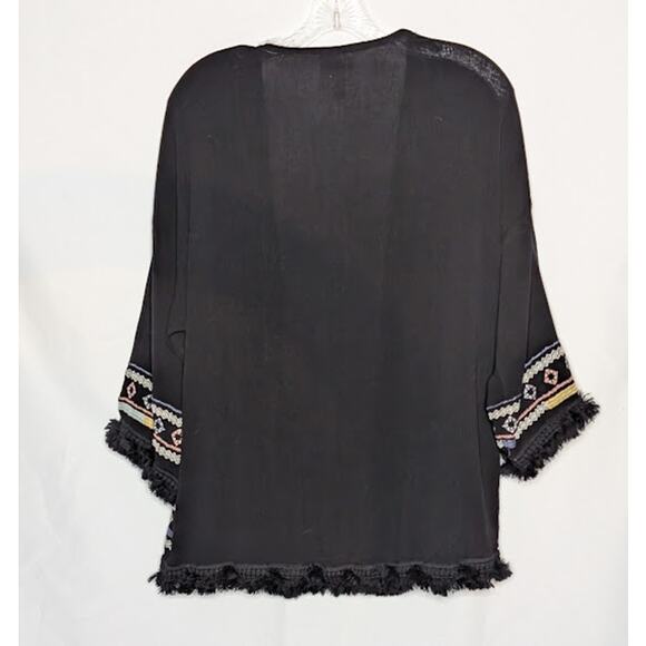 KNOX ROSE Boho black with embroidery open front top XS BOHO Western SouthWestern - Picture 7 of 8